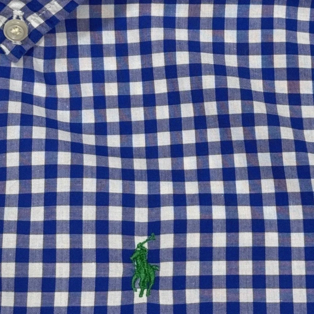 Ralph Lauren Boys Blue White Gingham Button Down Shirt Size‎ 7 Long Sleeves Pony